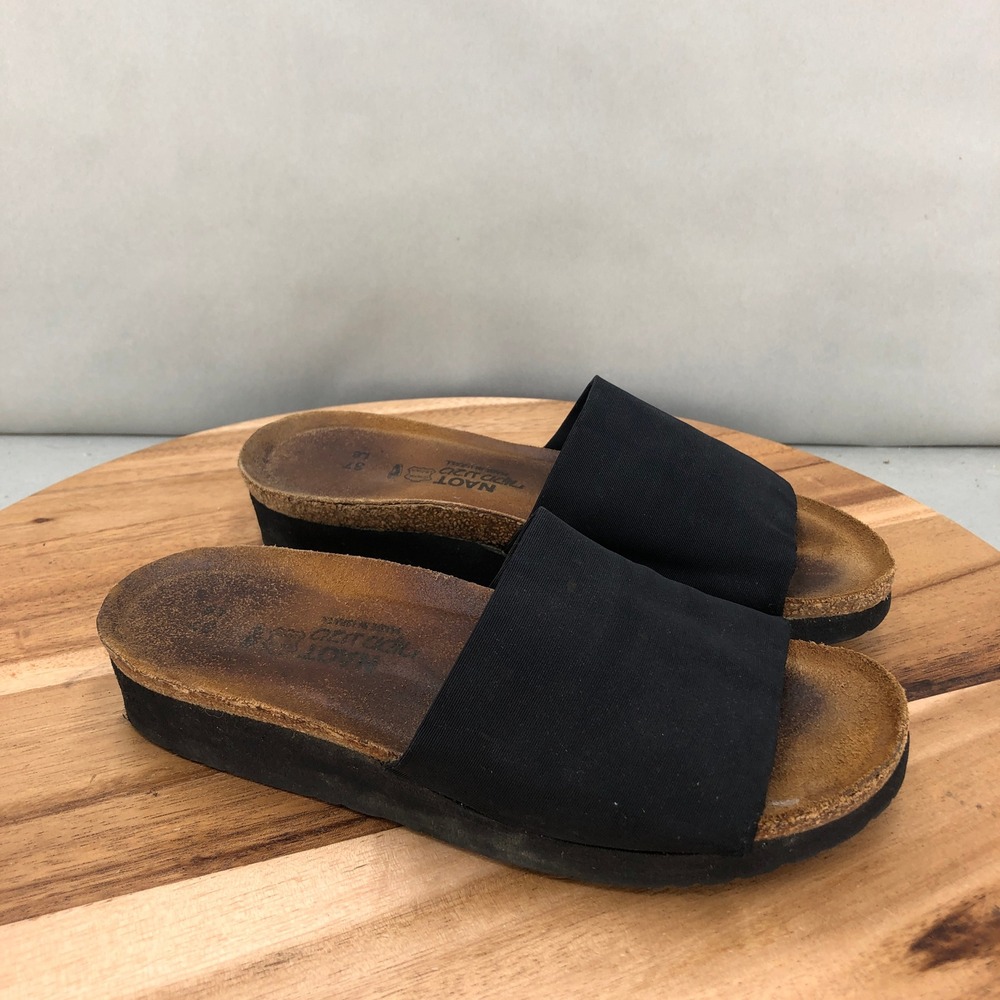 Naot Black Fabric Cork Comfort Slide Footbed Sandals Size 37 / 6 Lightweight